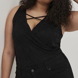 Torrid Bodysuit Top 5X Black-Lace Mesh Strappy  Surplice Plus Size V-Neck New